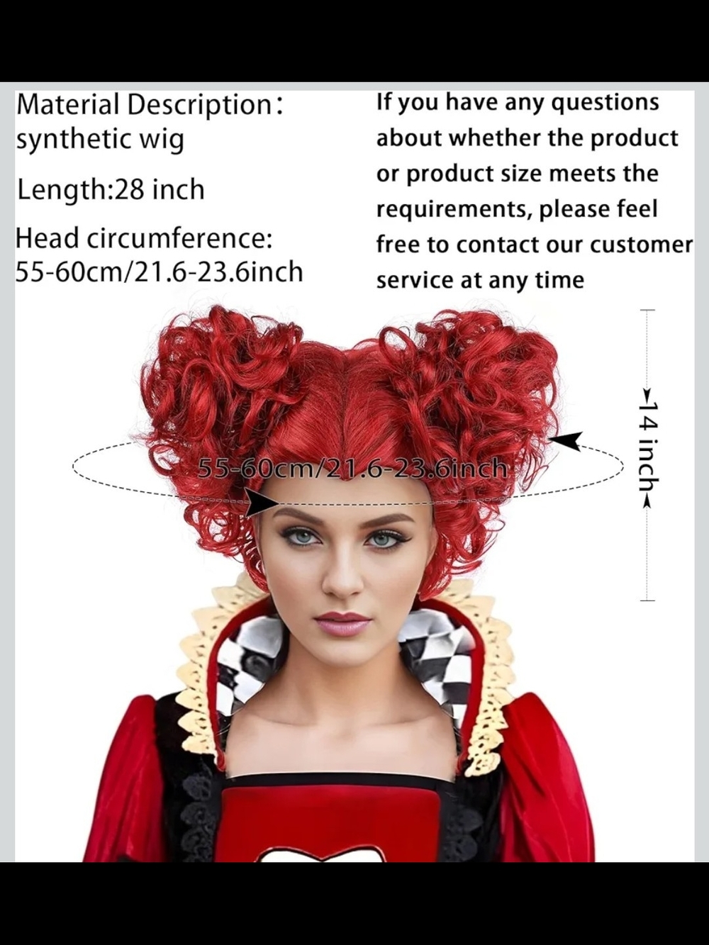 Red Queen Wig Women Two Buns Heat Resistant Synthetic Hair - Picture 7 of 14